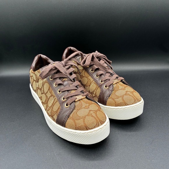 Coach Shoes - Coach Brown Signature Canvas Low-Top Sneakers